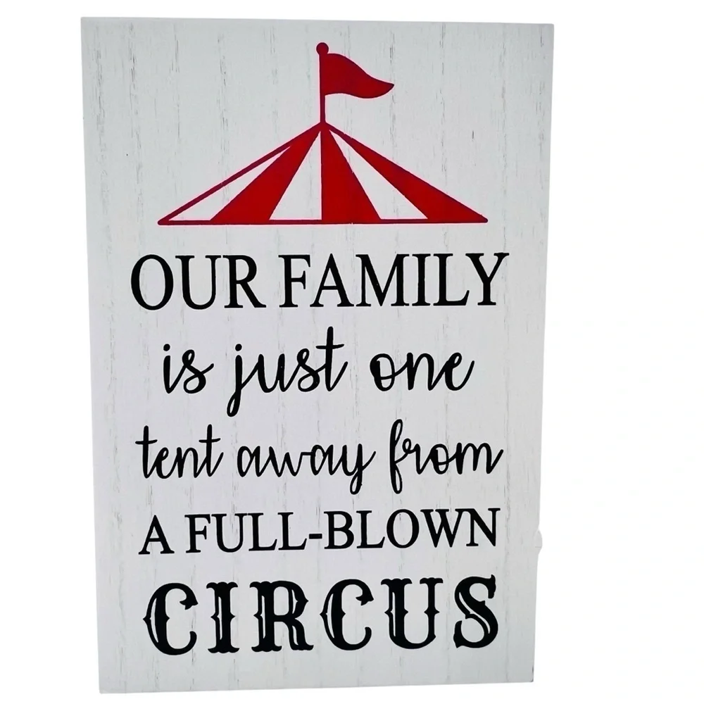 Whimsical Elephant Circus Family Red & White Wooden Sign Set of 3 Home Decor NEW